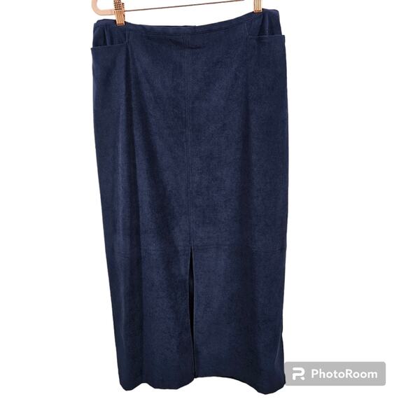Norton Studio Long Navy Faux-Suede Skirt Size 14 - Picture 1 of 12